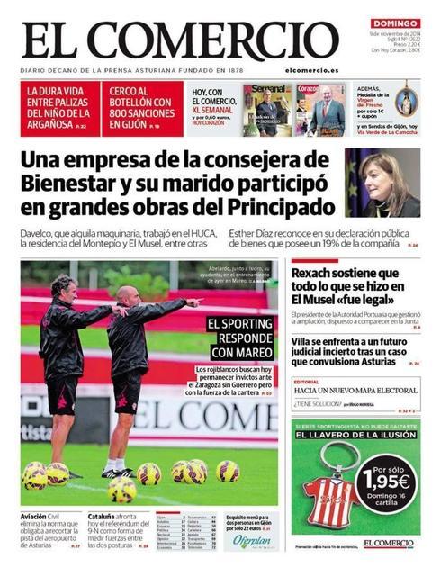 Portada de EL COMERCIO del domingo 9 de noviembre.