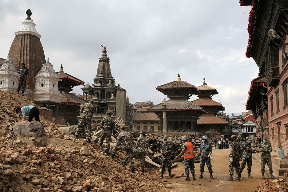 Los restos del templo Hari Shankar tras el terremoto del pasado día 25 de abril.