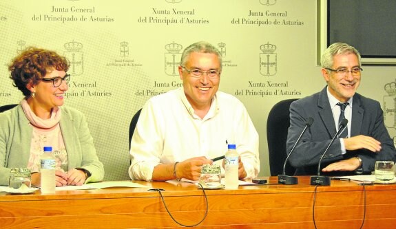 Marta Pulgar, Manuel González Orviz y Gaspar Llamazares, ayer, en la Junta General. 