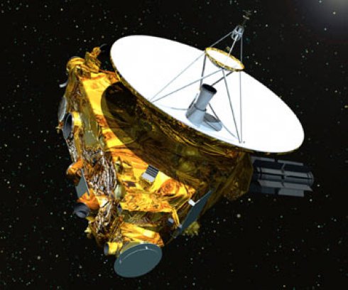 Arriba, la sonda 'New Horizons'. A la derecha, una de las primeras imágenes obtenidas en su acercamiento. 