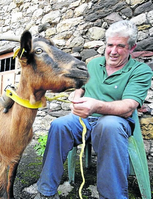 El ganadero Manuel Remis, con una de sus cabras. 