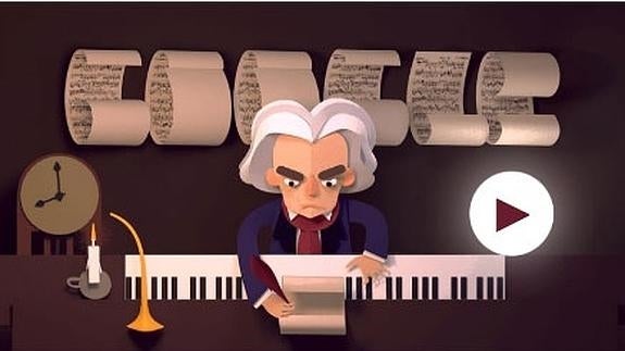 Beethoven pierde las partituras en el 'doodle'