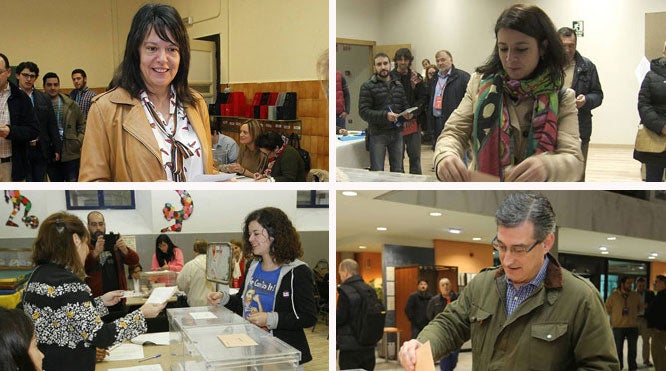 De arriba a abajo y de izquierda a derecha: López Ares, candidata del PP, Adriana Lastra, candidata del PSOE, Sofía Castañón, de Podemos e Ignacio Prendes, de Ciudadanos, votando