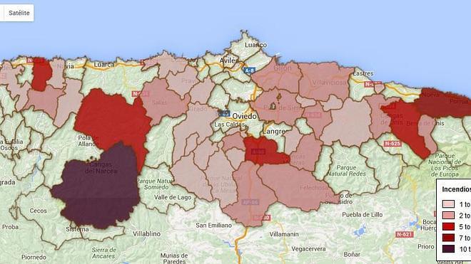 Los incendios en Asturias concejo a concejo