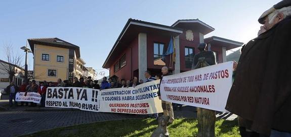 Los pastores de los concejos de Onís y Cangas de Onís protestaron contra la gestión del Parque Nacional de los Picos de Europa. 