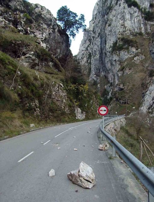 La caída de piedras a la carretera AS-264 es frecuente y preocupa mucho a los vecinos. 