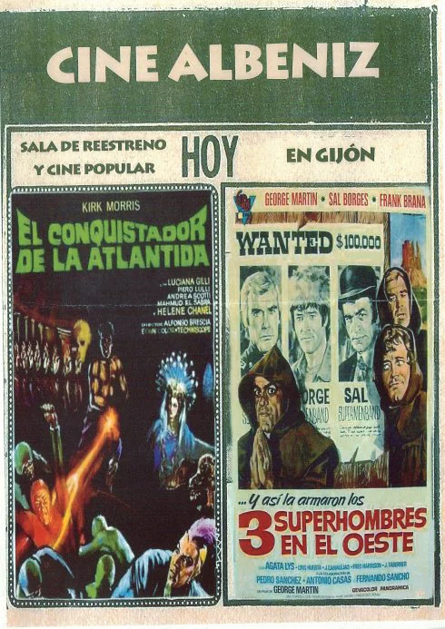 Jesús Parrado, José Luis Fernández Rebollos, Víctor Guillot, Jesús Palacios, Ángel Alonso y Ángel de la Calle. A la izquierda, los carteles promocionales de algunas películas. 