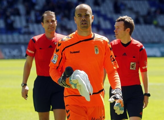 Rubén Miño, tras el encuentro entre el Real Oviedo y el Córdoba en el Carlos Tartiere. 