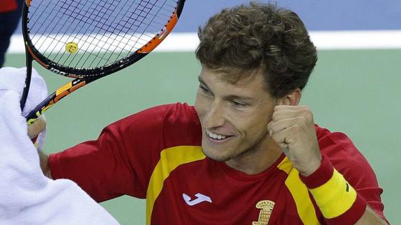 Pablo Carreño, al término de su partido en la anterior eliminatoria de la Copa Davis frente a Rumanía.