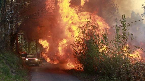 El incendio registrado en La Mortera, en Olloniego.