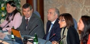 Susana López, Herminio Sastre, Vicente Gotor, Mercedes Chacón y Miriam Cueto, durante la inauguración. / ALEX. PIÑA