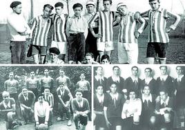 En la imagen superior, un equipo infantil vitoriano anterior a la creación del Alavés en 1921. Sobre estas líneas, otros dos conjuntos, ambos del colegio Corazonistas. archivo municipal y corazonistas