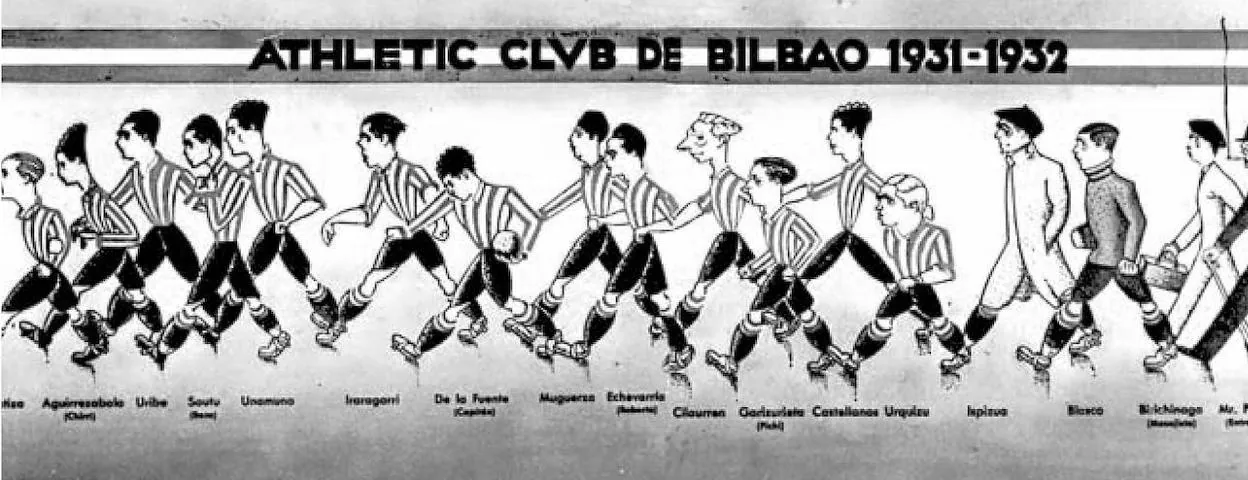 Grandes. Famosa caricatura de 'Pisarrin' a los campeones de 1932 publicada en el diario 'Excelsior'. 