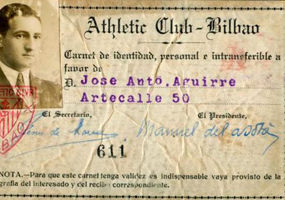 El Athletic recupera el carnet de socio del lehendakari Aguirre