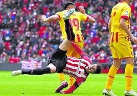 Caída en la que Morcillo se fracturó la clavícula en febrero de 2023.