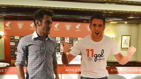 Ibai Gómez, delantero del Athletic de Bilbao, celebra uno de los dos goles marcados la pasada temporada.