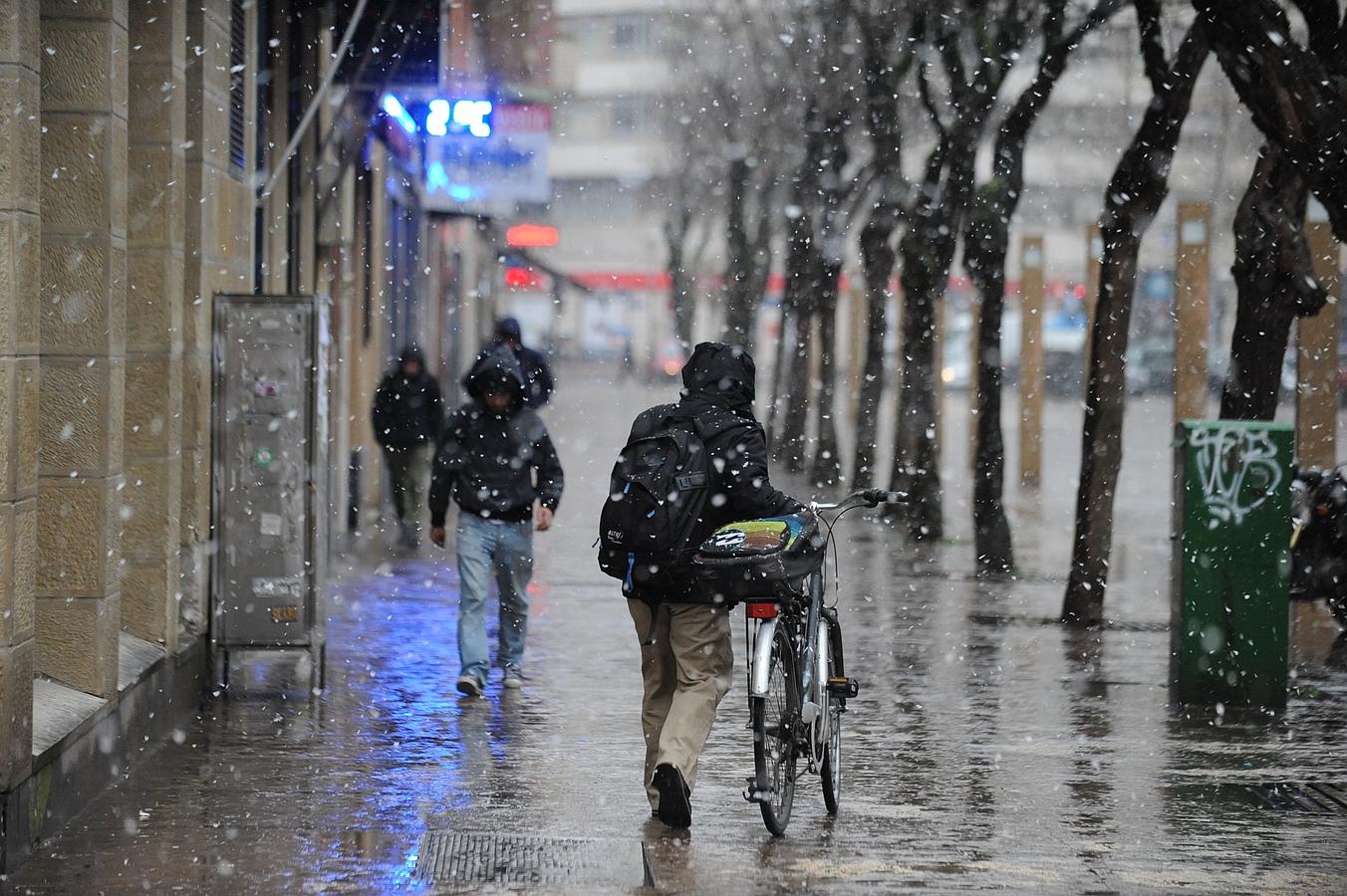Vitoria saluda la primavera con una inesperada nevada