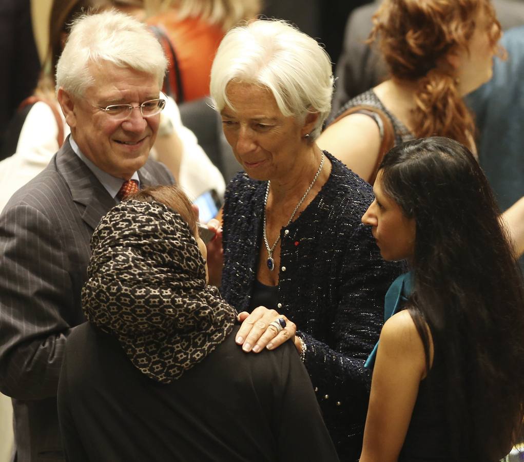 La histórica visita del Papa a las Naciones Unidas. La directora gerente del Fondo Monetario Internacional, Christine Lagarde, a su llegada para escuchar al papa Francisco.