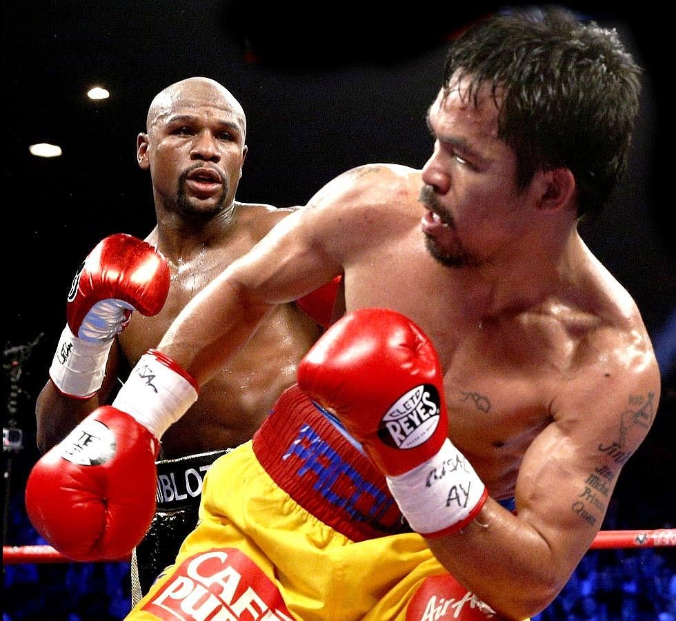 El combate del siglo. La pelea, un tostón, fue la más cara de la historia. Floyd Mayweather se embolsó cerca de 200 millones de dólares tras vencer a los puntos a Manny Pacquiao. Luego igualó el récord de 46-0 de Rocky Marciano y anunció su retirada.