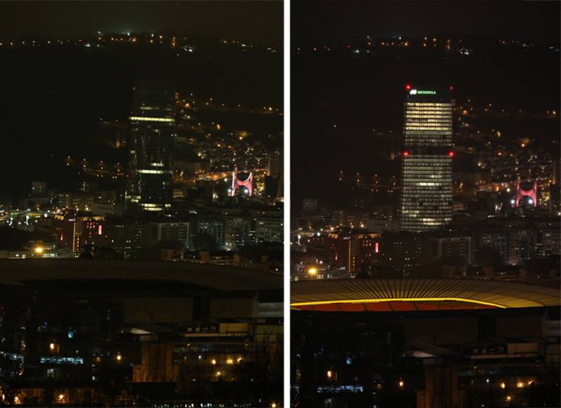 La Torre Iberdrola y San Mamés en Bilbao. 