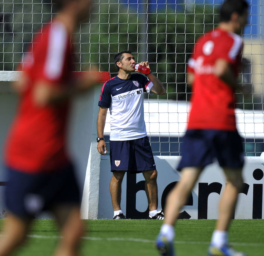 En uno de sus primeros entrenamientos con el Athletic en su segunda etapa en 2013.