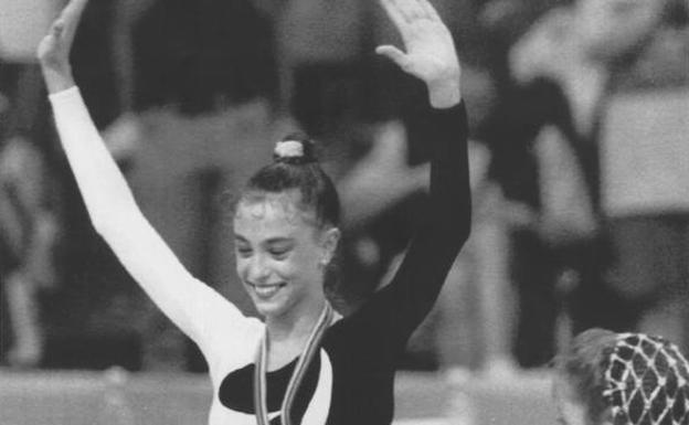 Carolina Pascual, en el podio en Barcelona'92.