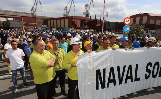 Protesta de los trabajadores de La Naval, en Sestao.