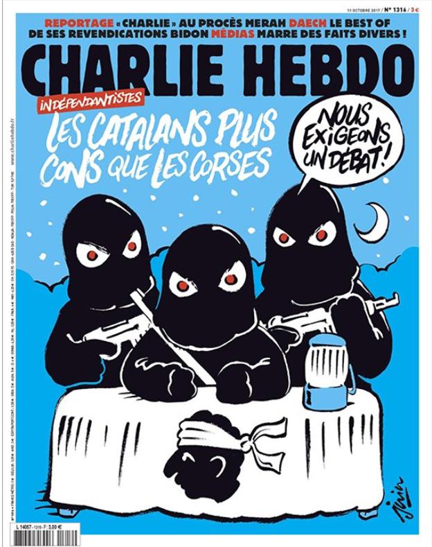 La polémica portada de 'Charlie Hebdo' en la que compara a los independentistas de Cataluña con los corsos.