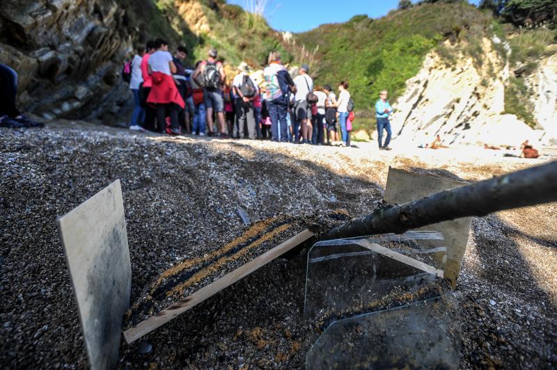 Medio centenar de interesados en la geología, la arqueología y la paleontología visitaron este sábado esta costa tan espectacular y pudieron recrear la vida de hace millones de años