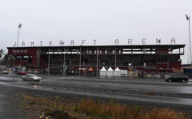 El estadio del Östersunds, de hierba artificial, que acogerá el encuentro de la Europa League frente al Athletic.