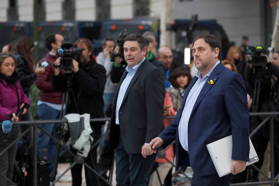 El exvicepresidente de la Generalitat, Oriol Junqueras, a su llegada a la Audiencia Nacional.