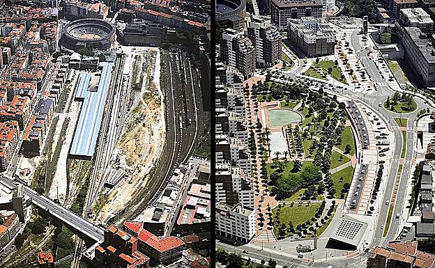 Vista de Amezola hace 25 años y en la actualidad.