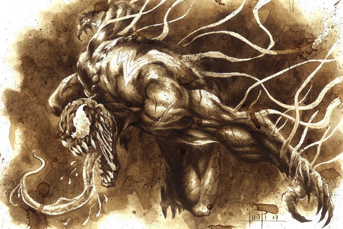 Un artista madrileño subasta sus particulares ilustraciones del personajes del cómic y las pantallas con el grano de la planta