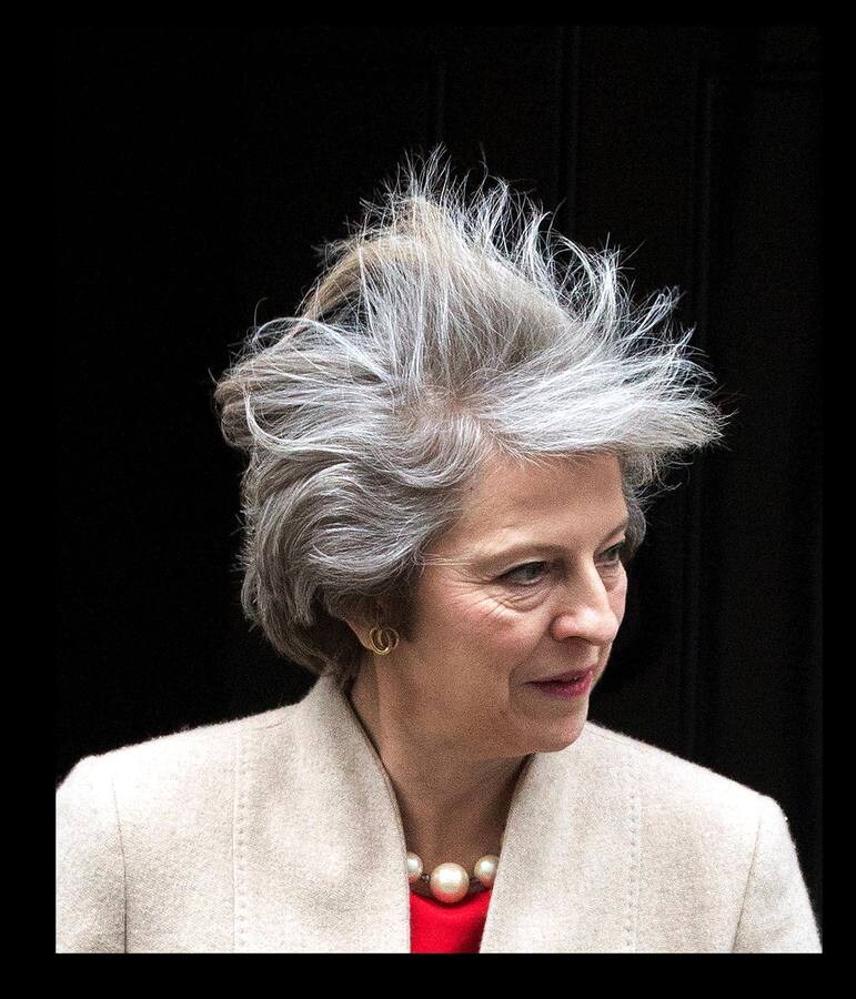 Enero 2017. El viento le juega una mala pasada el pelo de Theresa May.