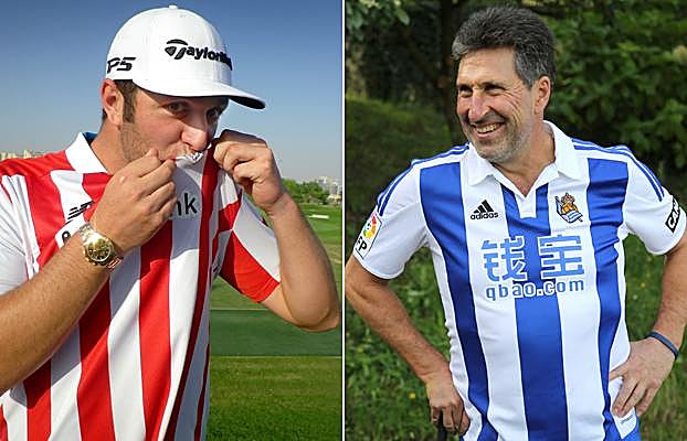Rahm y Olazabal, enfundados en la camiseta de sus respectivos equipos.