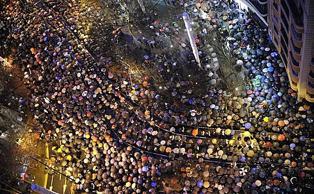 Imagen de la multitudinaria manifestación en Bilbao. 