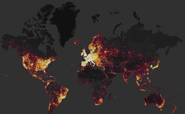 Mapa de calor de la 'app' Strava. 