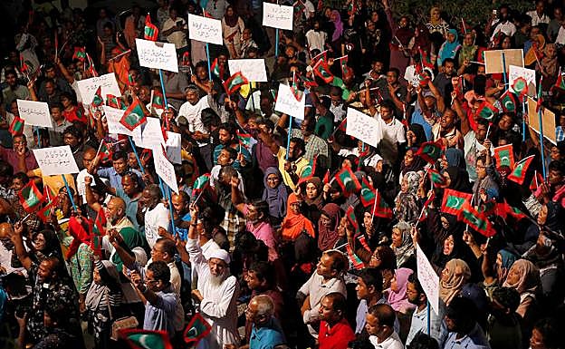 Protestas de opositores en la capital, Male.
