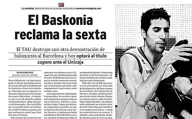 Recorte de la página publicada por EL CORREO.