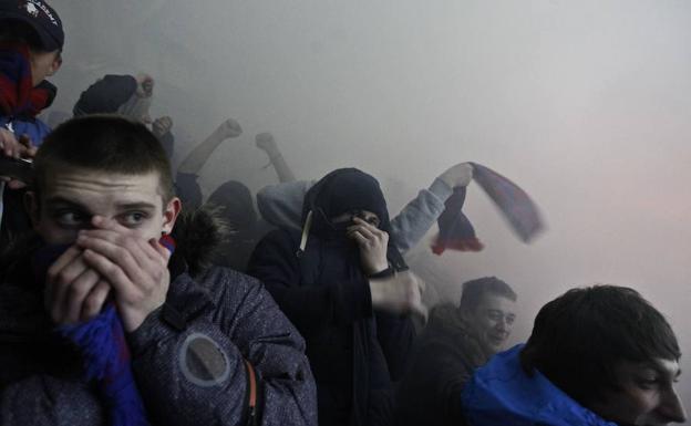 Las gradas, en un derbi entre el CSKA y el Spartak.