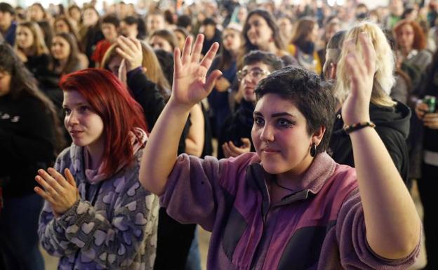 El movimiento feminista en un evento previo al 8 de marzo en Madrid.