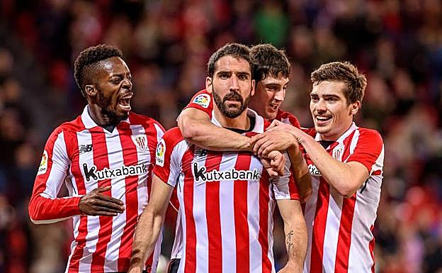 Raúl García celebra uno de los tantos conseguidos ante el Leganés.