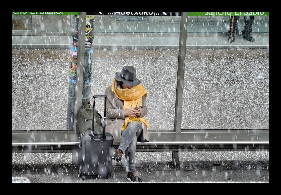 Fotos: Una fugaz granizada sorprende en Vitoria