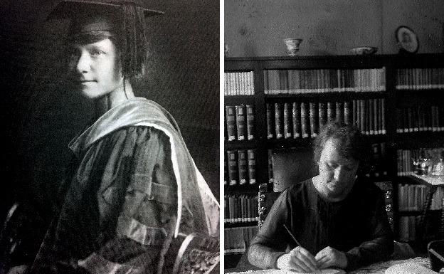 María de Maeztu, Doctora Honoris Causa por el Smith College Northampton (Massachusetts, 1919). A la derecha, en su despacho.