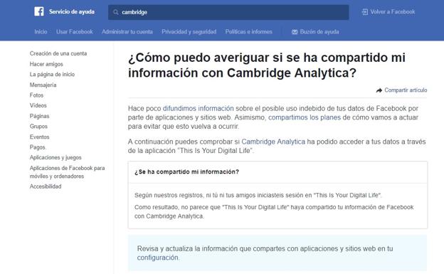 Información que puede ver cada usuario en su cuenta de Facebook.