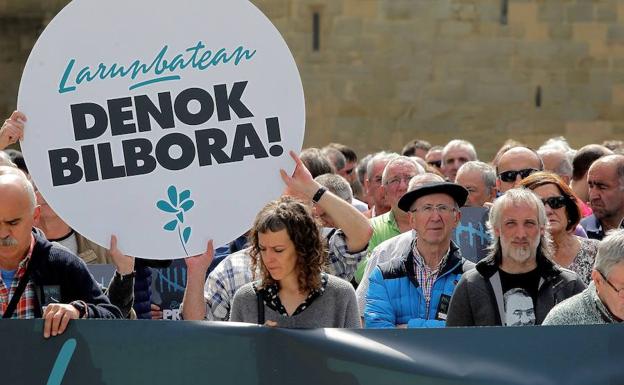 Imagen de la manifestación celebrada este domingo en San Sebastián. 