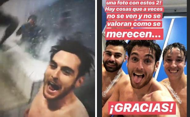 Imagen principal - Los jugadores celebran en el vestuario que «son de Primera»