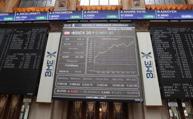 El Ibex-35 remonta a máximos desde febrero: recupera los 10.000 puntos