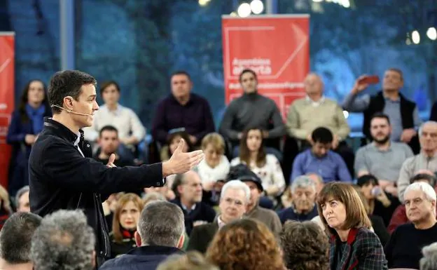 Pedro Sánchez, en su última visita a Euskadi en presencia de Idoia Mendia.