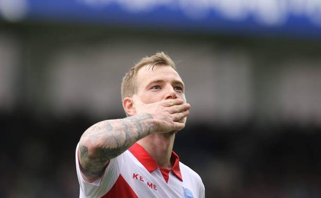 Guidetti celebra su gol contra el Eibar.